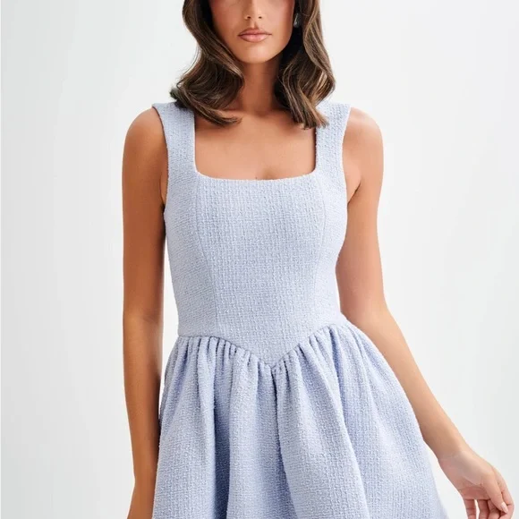 MESHKI Jennifer Boucle Mini Dress - Sky Blue - Picture 3 of 7